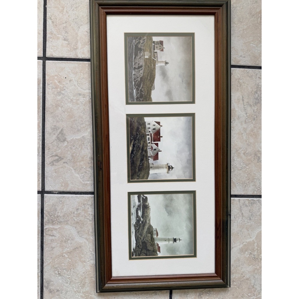 Doug Brega Lighthouses Triptych Print, Framed Matted Portrait Realism 1999